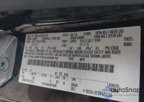 2017 Ford Escape S z USA, uszkodzony, nr VIN 1FMCU0F79HUA99018
